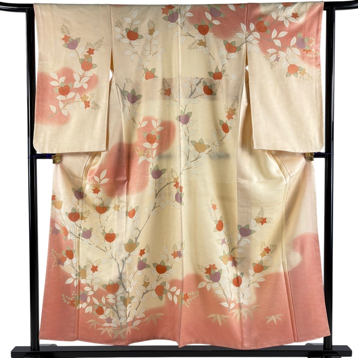 訪問着 身丈156.5cm 裄丈61.5cm S 袷 花唐草 華文 金彩 ラメ 薄黄土色