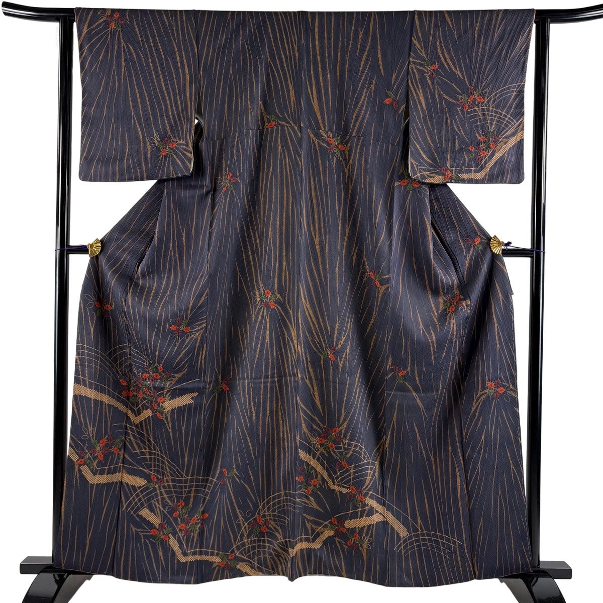 付下げ 身丈167cm 裄丈62.5cm S 単衣 格子 焦茶色 正絹 秀品｜中古