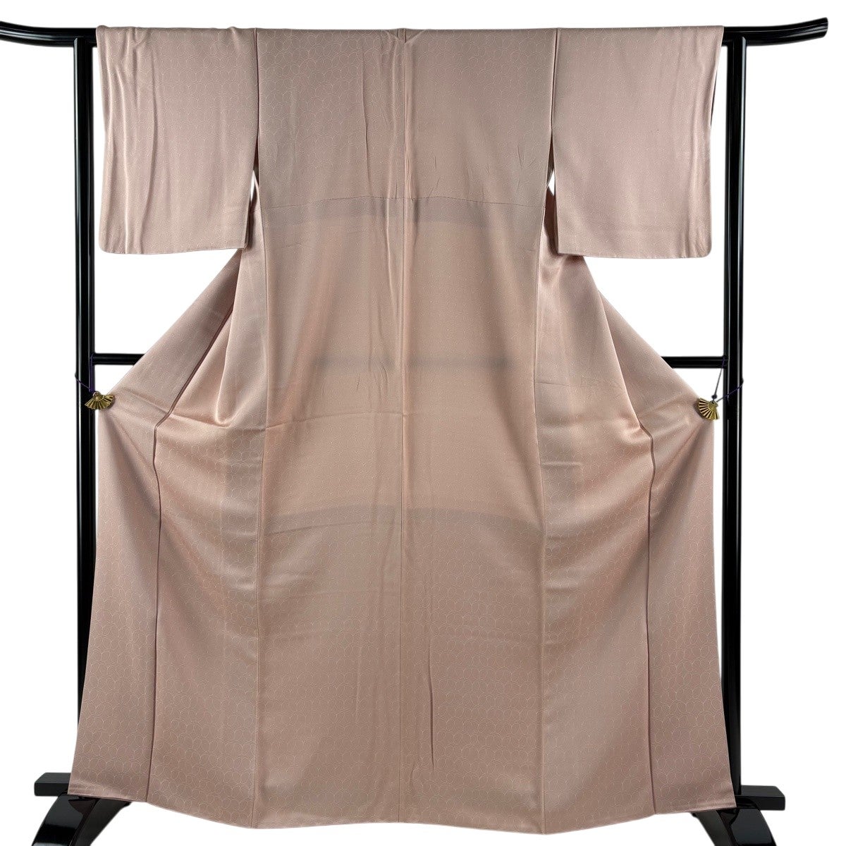 美品】 小紋 身丈165cm 裄丈62cm S 袷 幾何学模様｀ ピンクベージュ