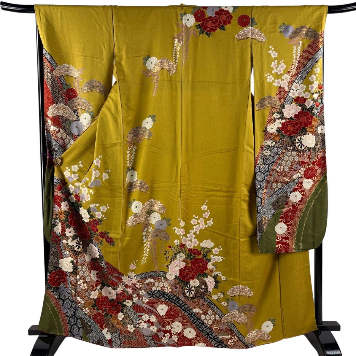 美品】 振袖 身丈161cm 裄丈67.5cm L 袷 鈴乃屋 秋草 梅 銀通し 金彩