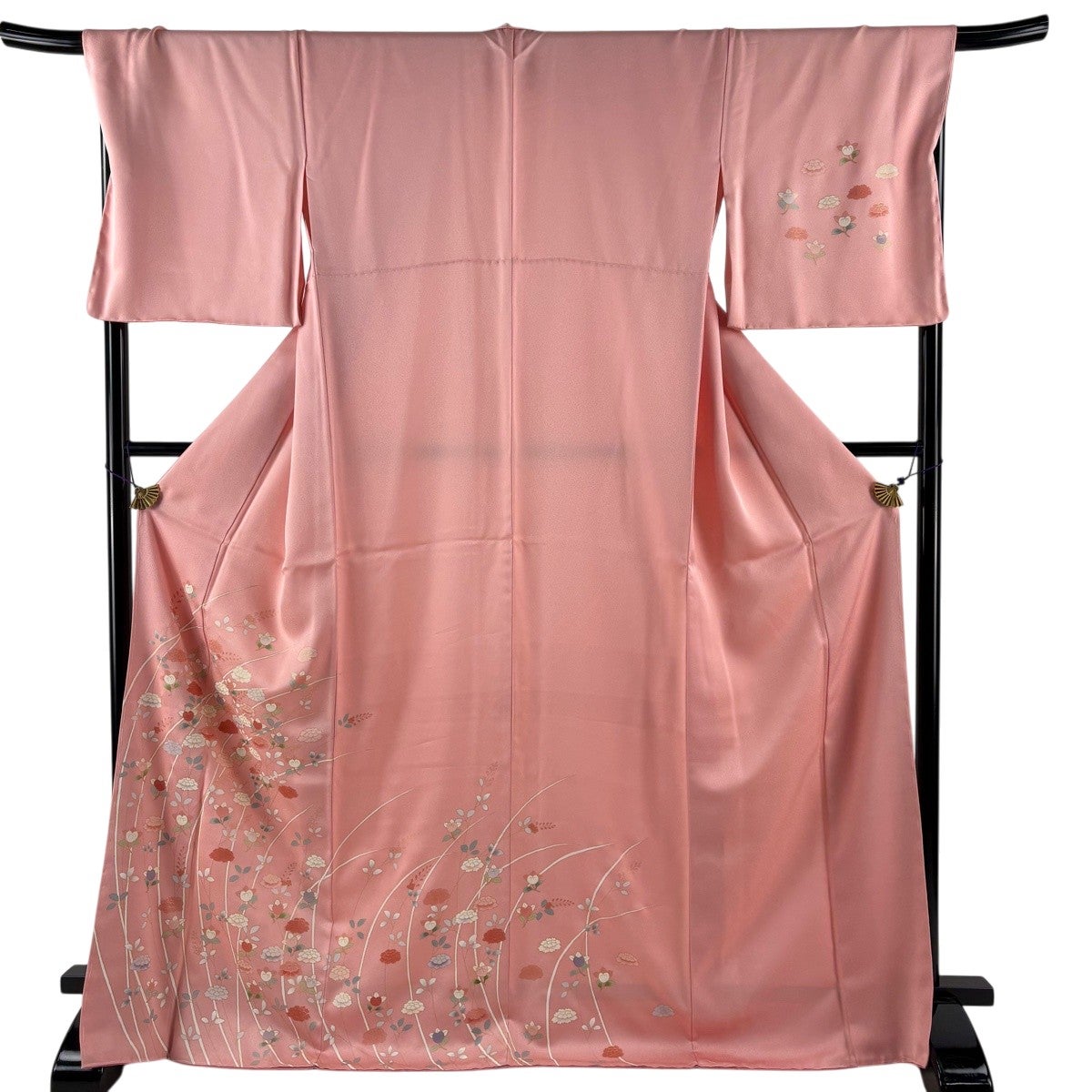 美品】 付下げ 身丈171.5cm 裄丈70cm L 袷 牡丹 橘花 金彩 ピンク 正絹