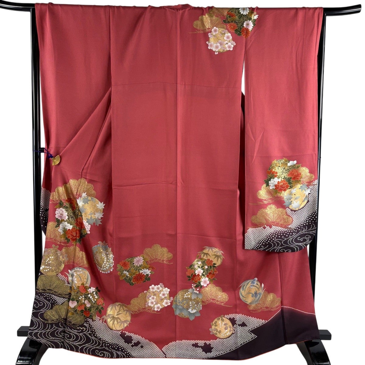 美品】 振袖 身丈155cm 裄丈63.5cm S 袷 落款あり 辻が花 ぼかし 赤