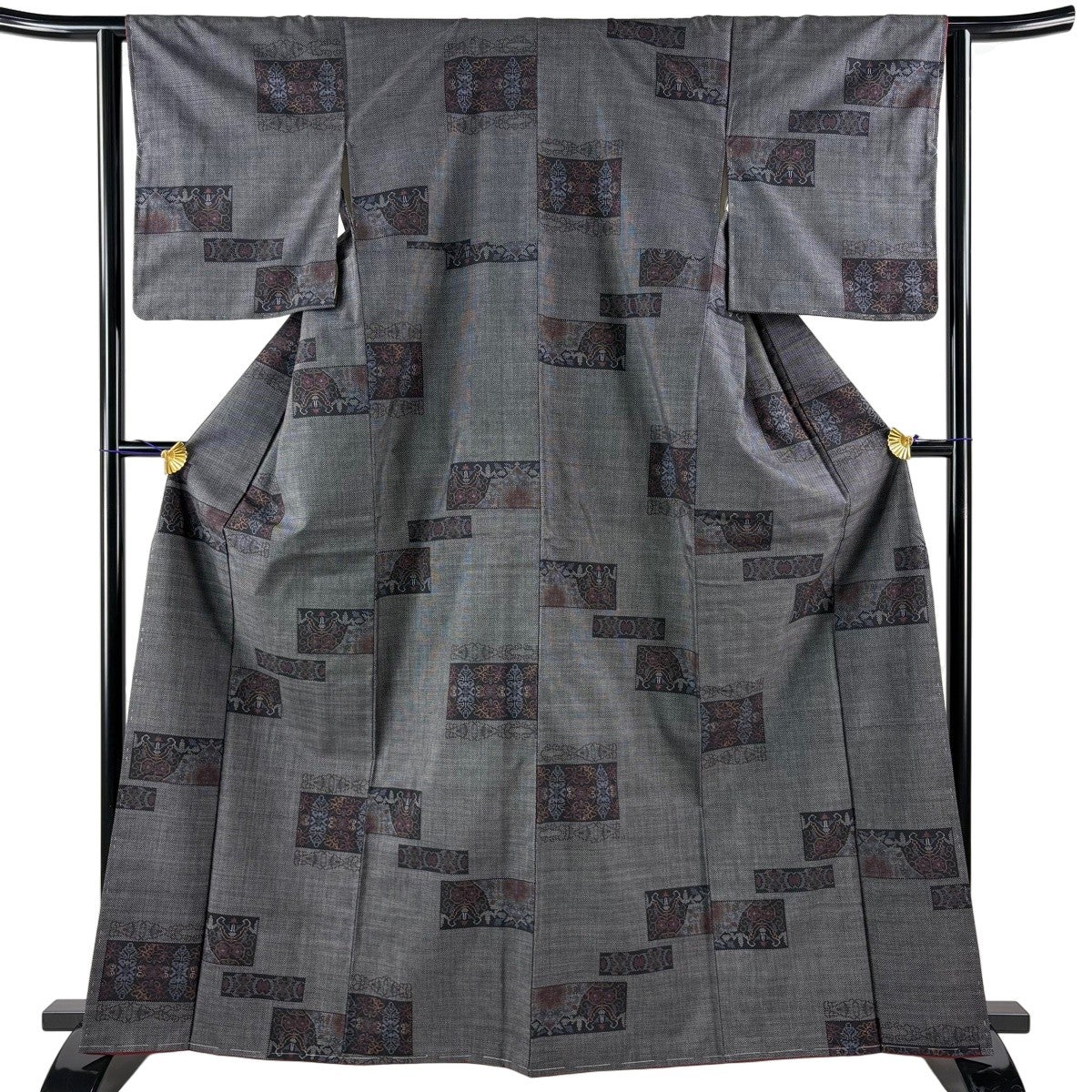 紬 身丈161cm 裄丈63cm S 袷 鈴乃屋 縦縞 青 正絹 優品｜中古・古着