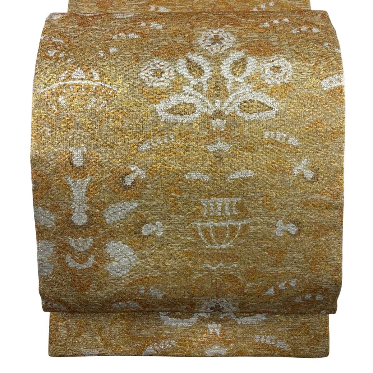 袋帯 逸品 辻村ジュサブロー 落款あり 草花 箔 深緑 六通 正絹｜中古