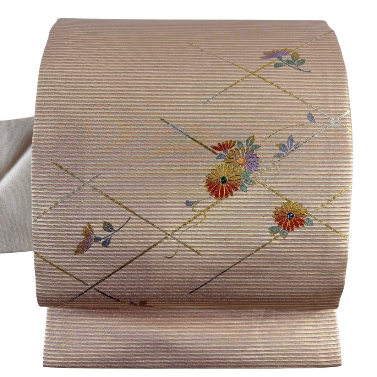 名古屋帯 秀品 桜 波頭 螺鈿 金銀彩 茶緑色 正絹｜中古・古着