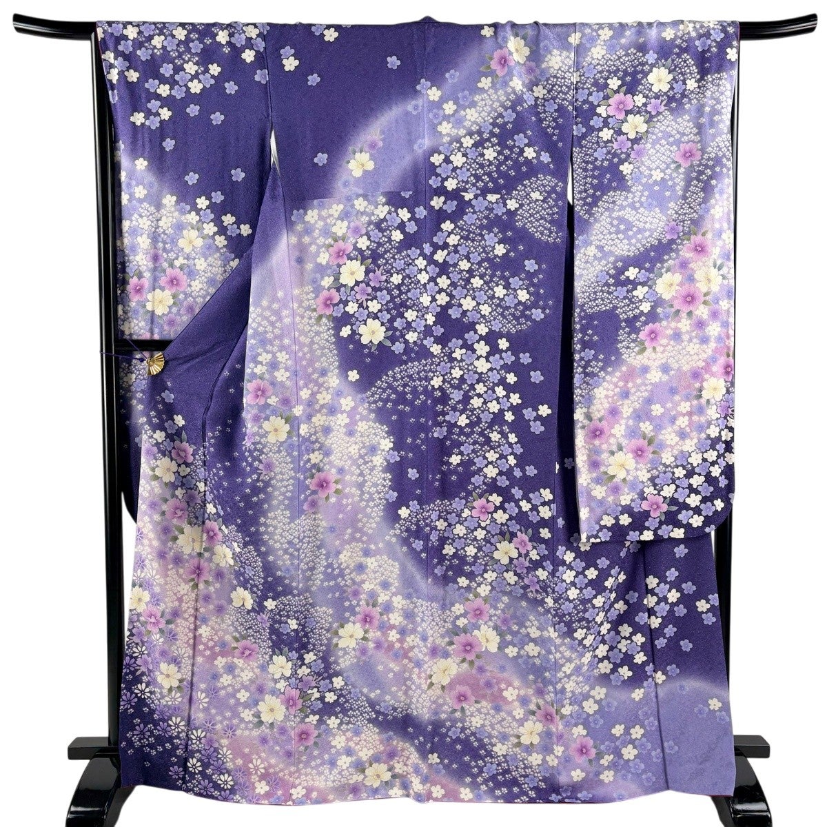振袖 身丈167.5cm 裄丈67cm M 袷 桜 銀通し 箔 紫 正絹 逸品｜中古