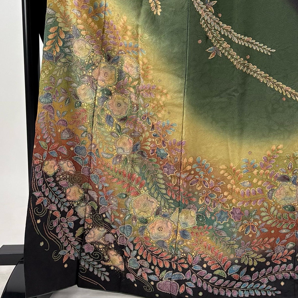 振袖 身丈169.5cm 裄丈69cm L 袷 辻が花 金彩 染め分け よもぎ色 正絹