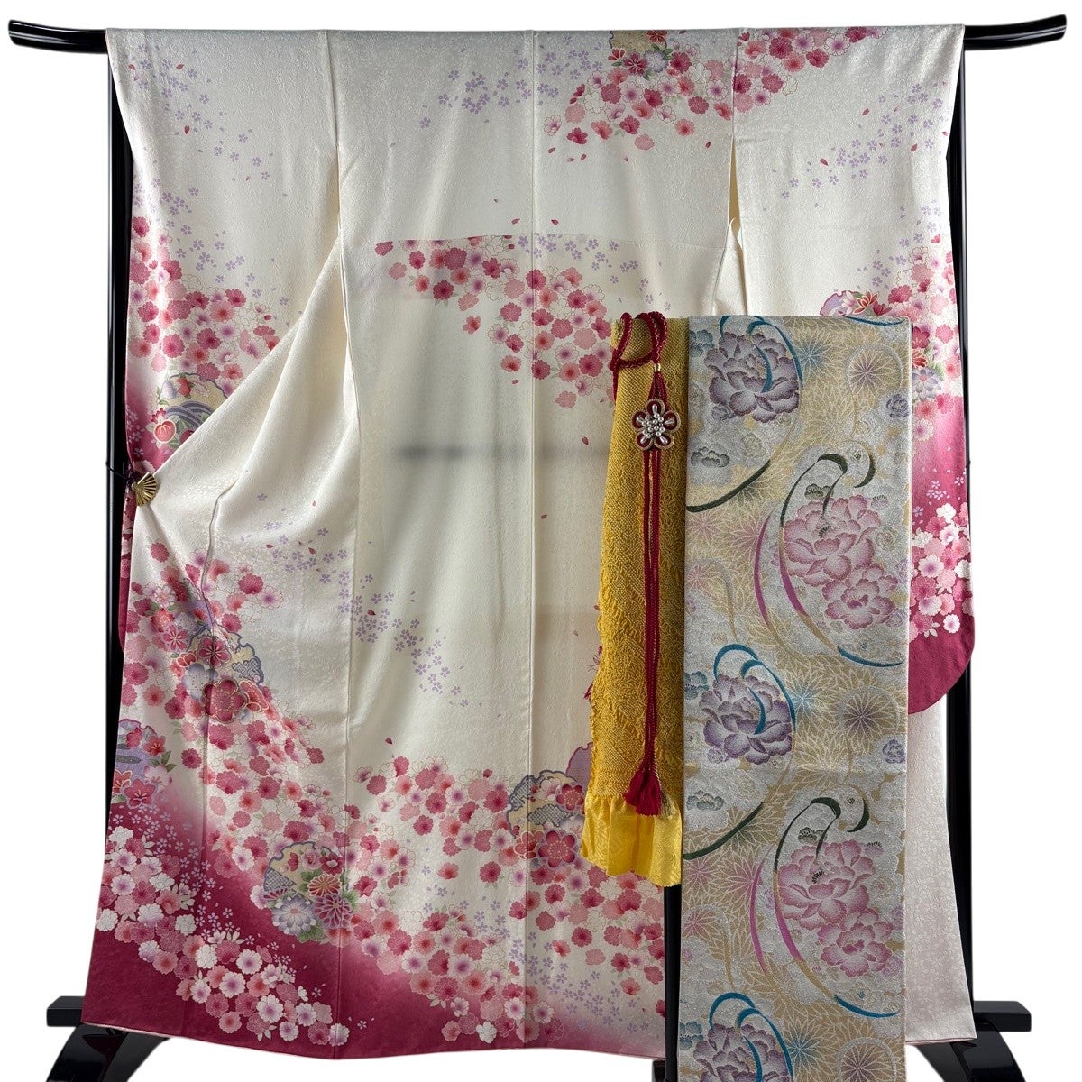 美品】 振袖 身丈159cm 裄丈66.5cm M 袷 袋帯フルセット 桜 花びら
