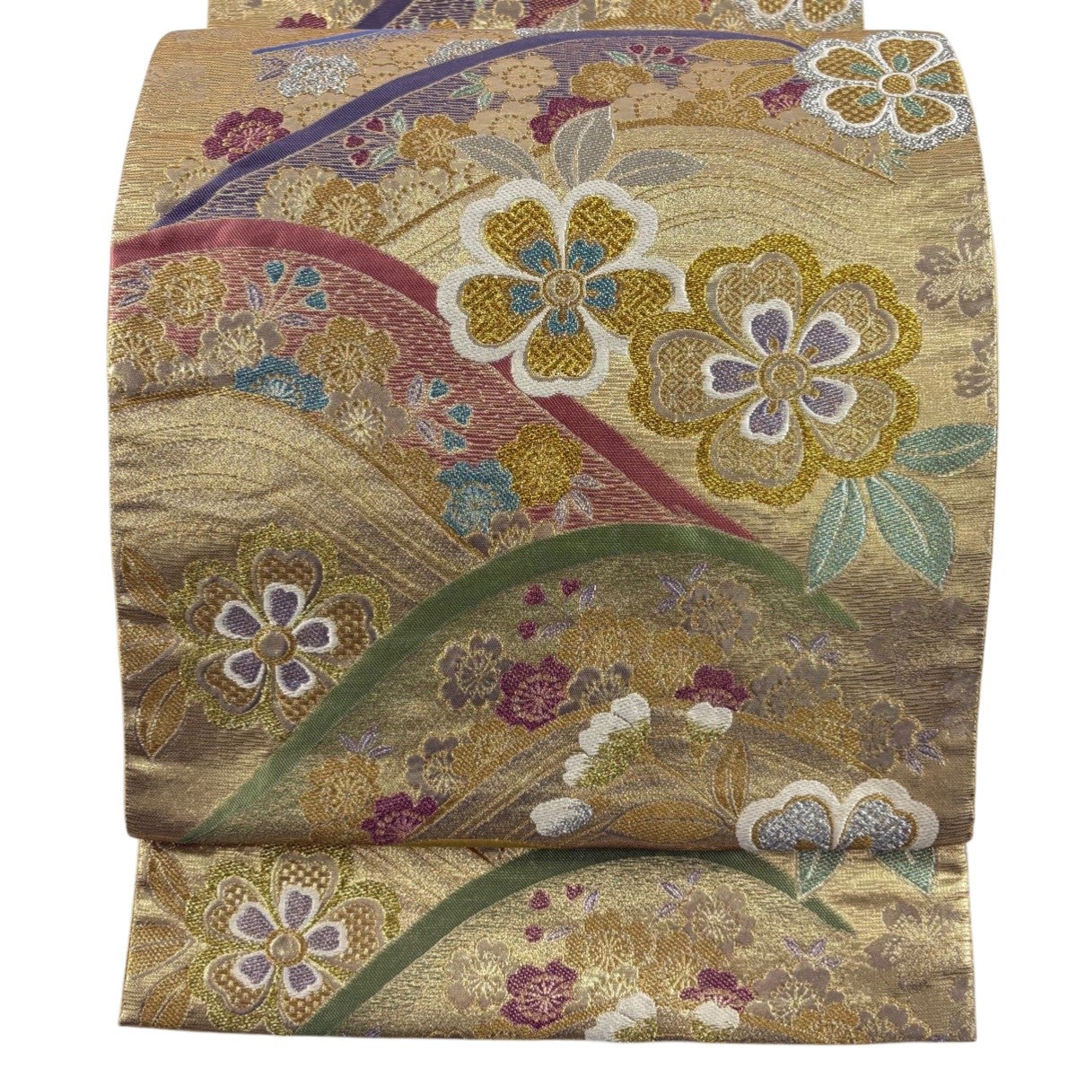 美品】 袋帯 秀品 加賀藩大名行列 箔 金糸 金色 六通 正絹｜中古・古着