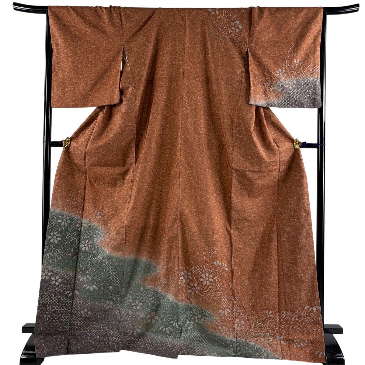 美品】 訪問着 身丈171cm 裄丈68.5cm L 袷 紬地 草花 霞 絞り 染め分け