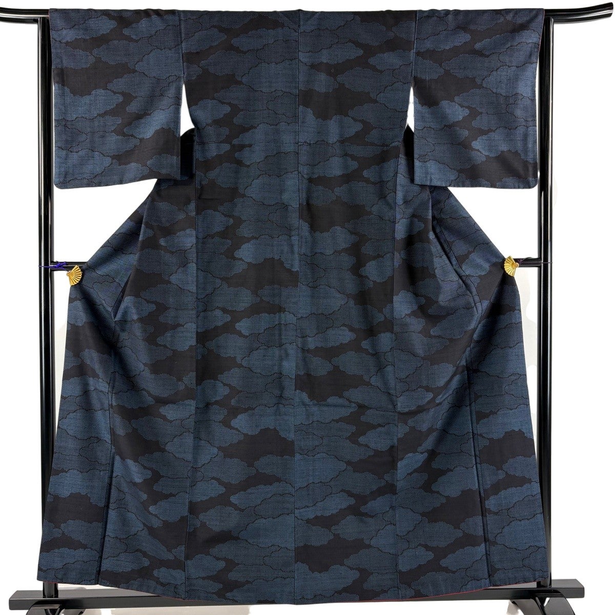 反物 逸品 塩沢紬 夏塩沢 証紙有 縞 紺色 正絹｜中古・古着