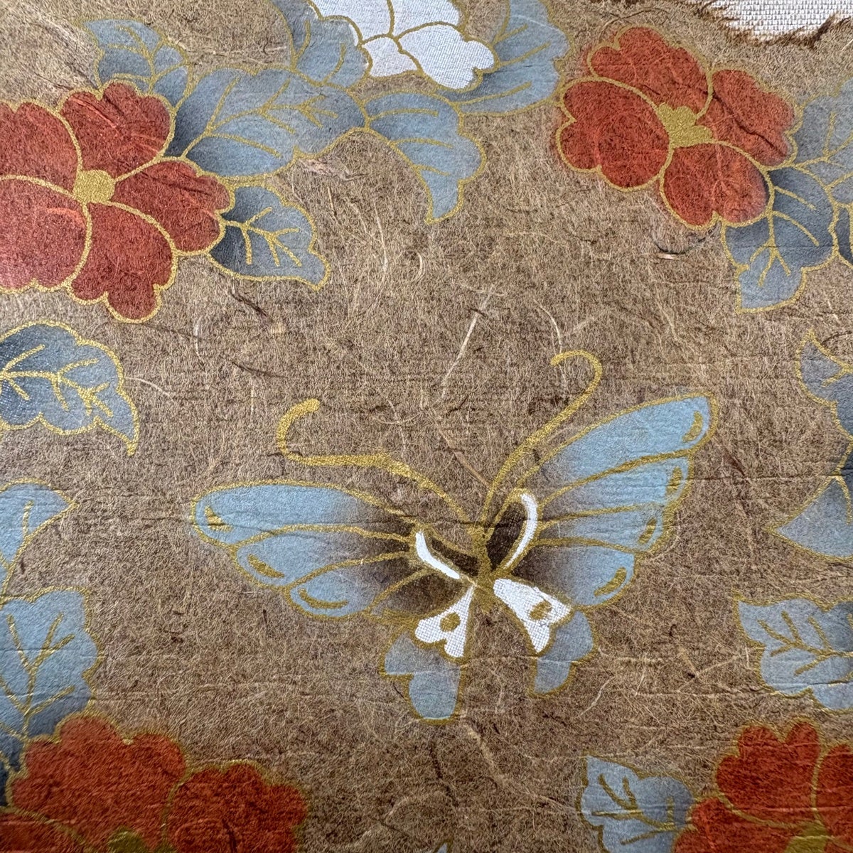 Y5815 刺繍　蝶　名古屋帯 正絹 小紋 紬 色無地 美品】 名古屋帯 秀品 紬地 八寸名古屋帯 蝶 草花 金彩 薄茶色 正絹