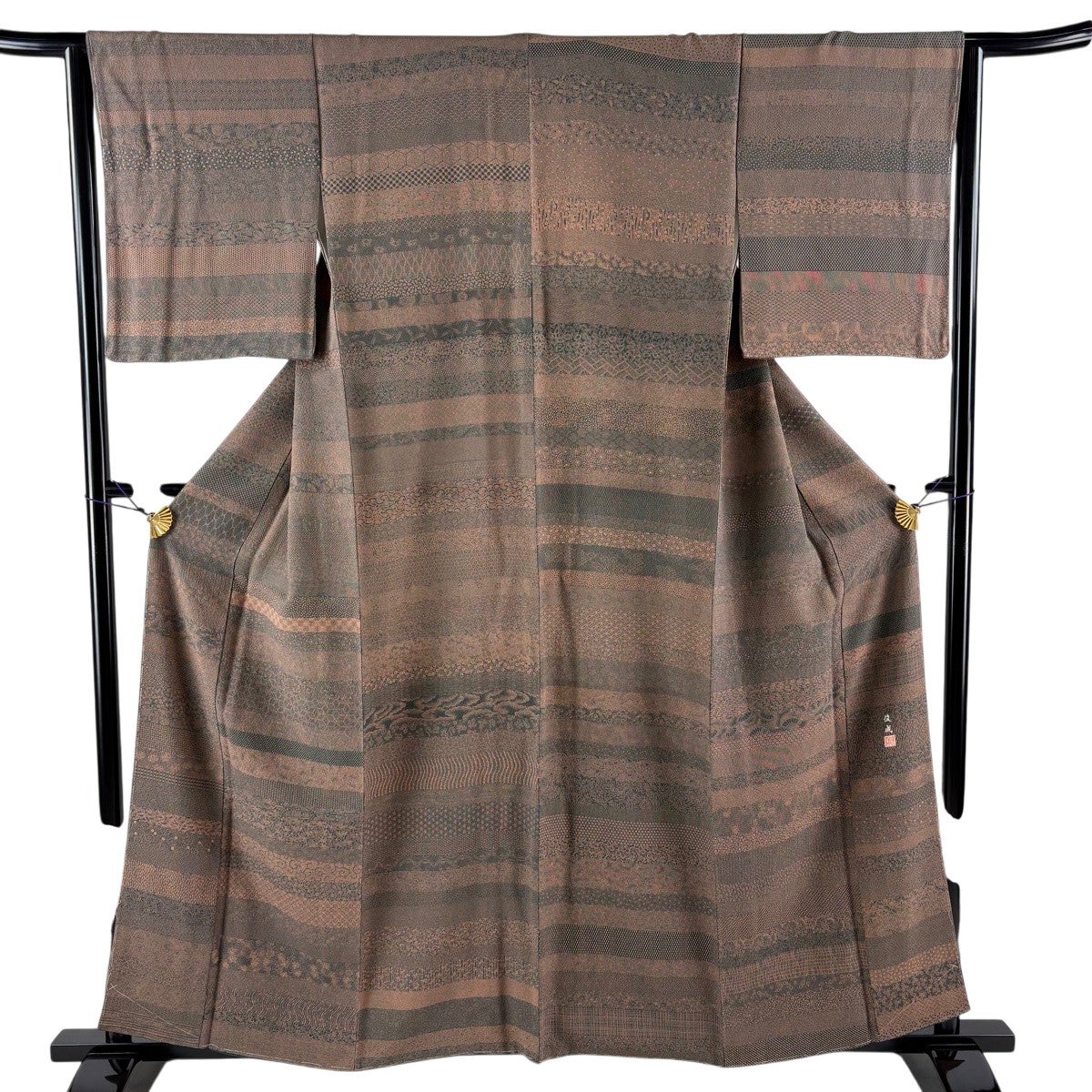 美品】 江戸小紋 身丈159cm 裄丈64cm M 袷 落款あり 寄せ柄 菊 縮緬
