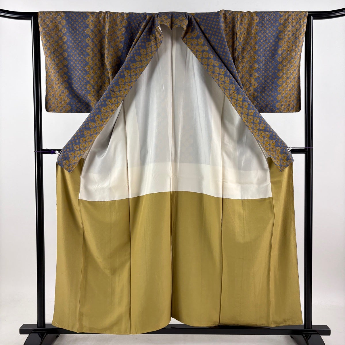 美品】 小紋 身丈157.5cm 裄丈63cm S 袷 幾何学 絞り 青紫 正絹 秀品