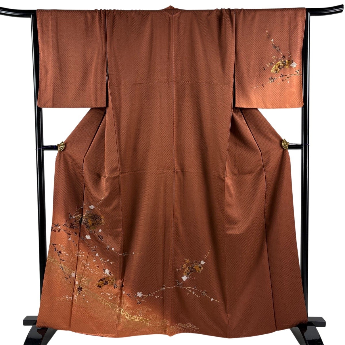 訪問着 身丈166.5cm 裄丈66.5cm M 袷 松竹梅 桜 絞り 金彩 灰白 正絹