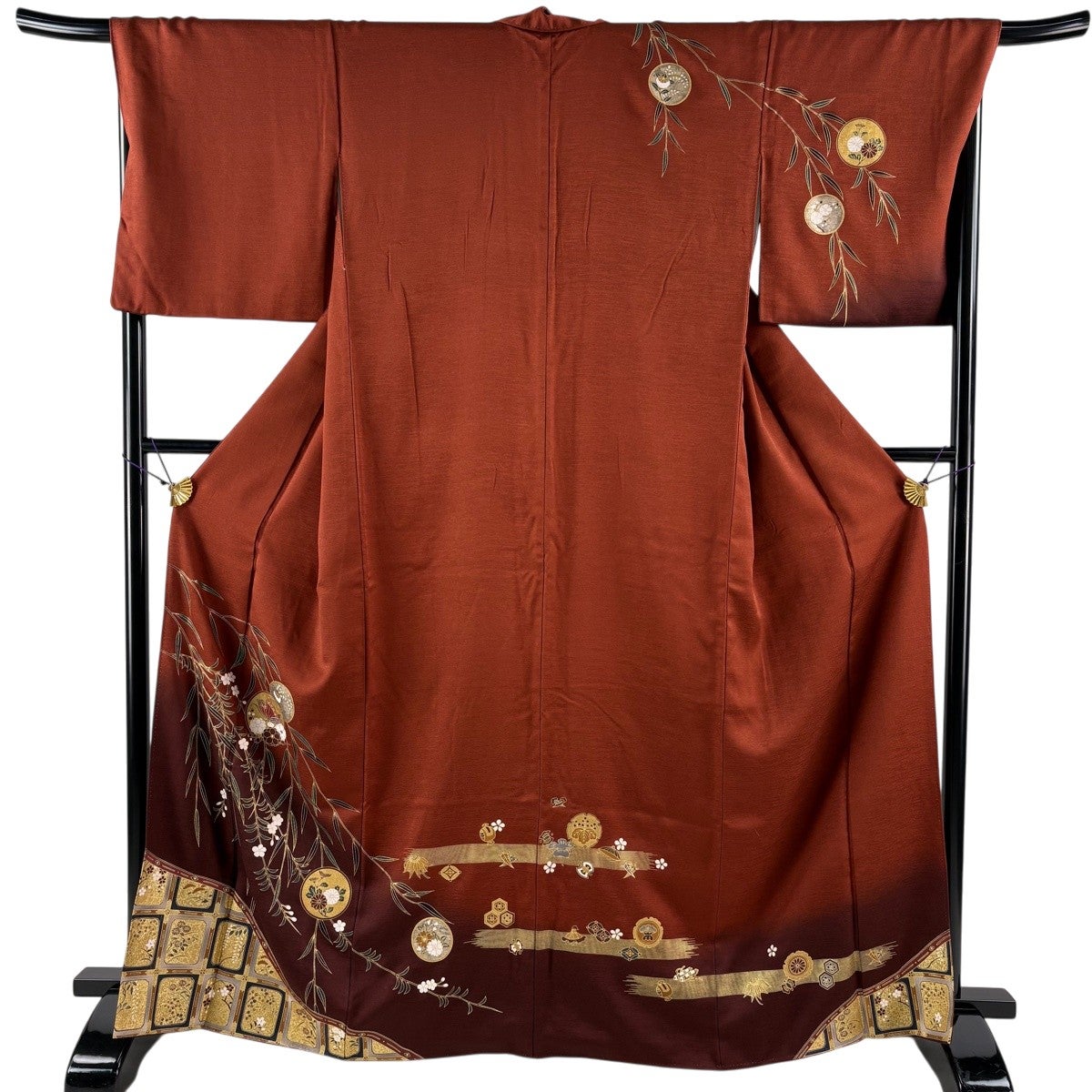 訪問着 身丈166cm 裄丈68cm L 袷 蝶 草花 金銀彩 ぼかし 赤茶 正絹 秀