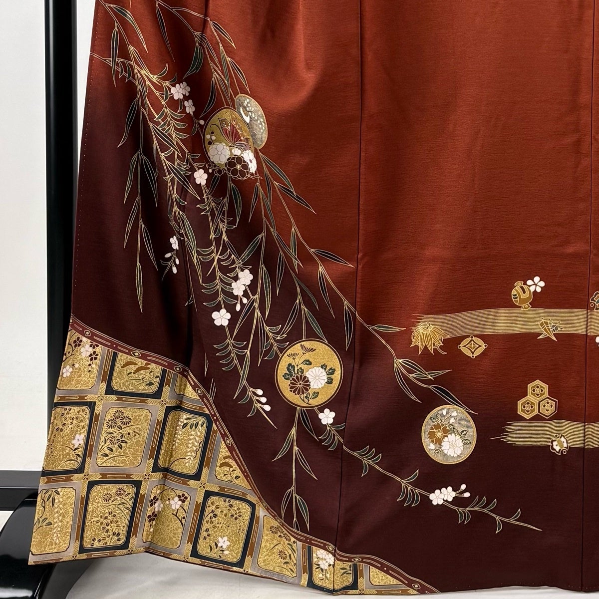 訪問着 身丈166cm 裄丈68cm L 袷 蝶 草花 金銀彩 ぼかし 赤茶 正絹 秀