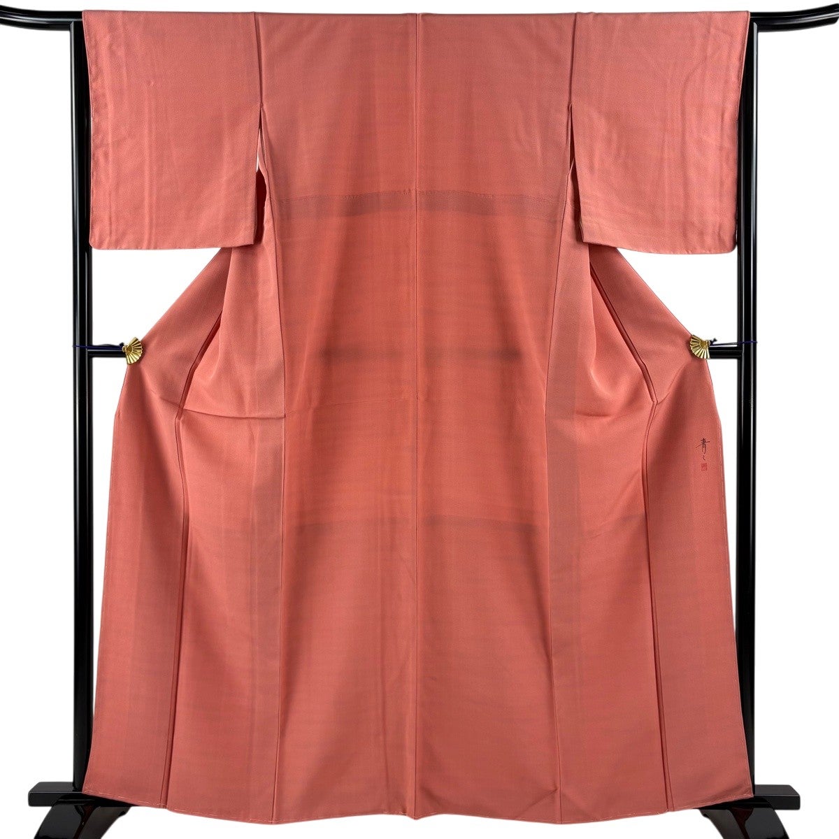 超美品　着物　正絹　袷　小紋　164.5裄67　松井青々　ピンク　緑　トール 美品】 小紋 身丈162.5cm 裄丈64.5cm M 袷 松井青々 落款あり 霞ぼかし