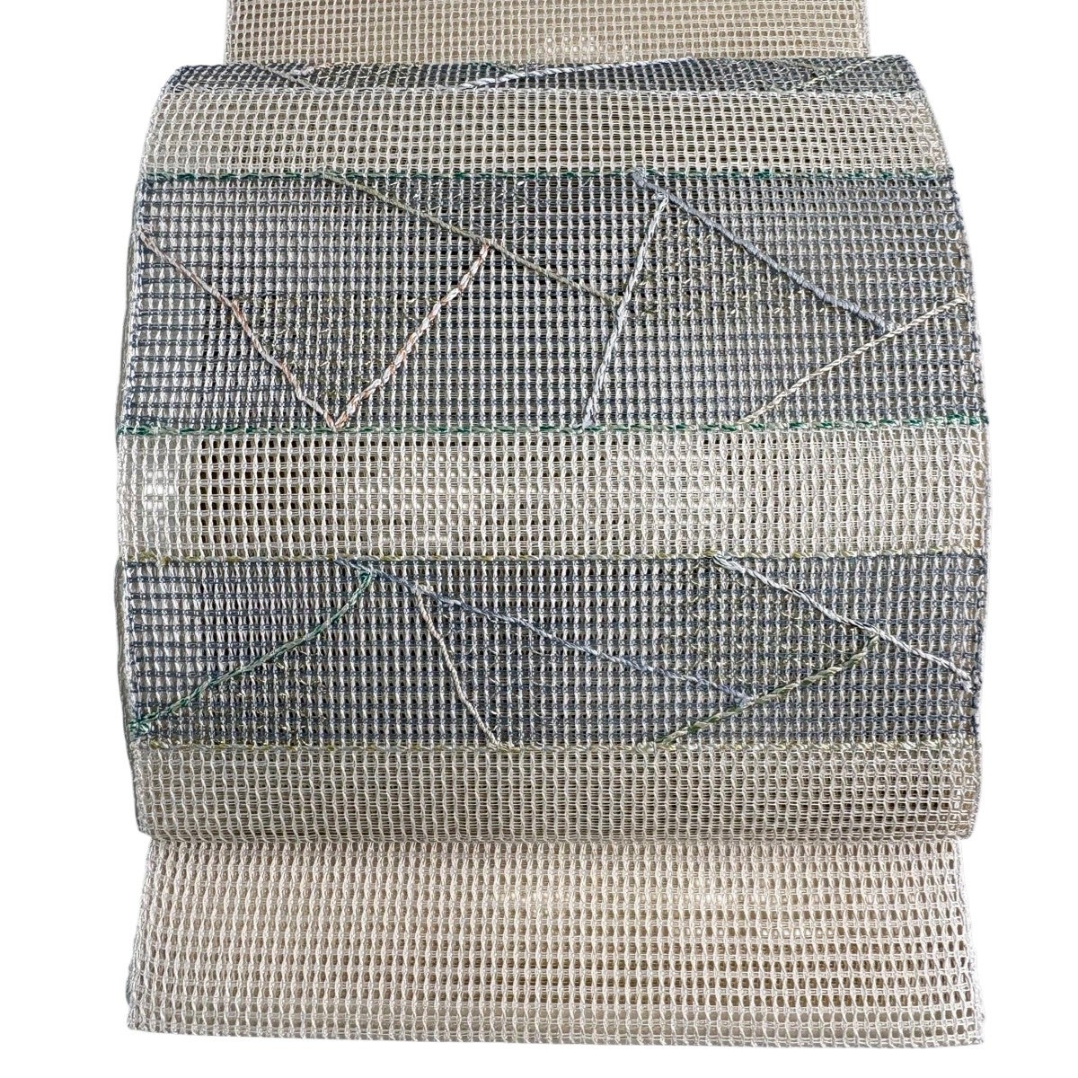 名古屋帯　松葉仕立て　綴れ織　霞　金糸　銀糸　着物　105tz 美品】 名古屋帯 秀品 八寸名古屋帯 松葉仕立て 霞 縞 金銀糸 薄茶色