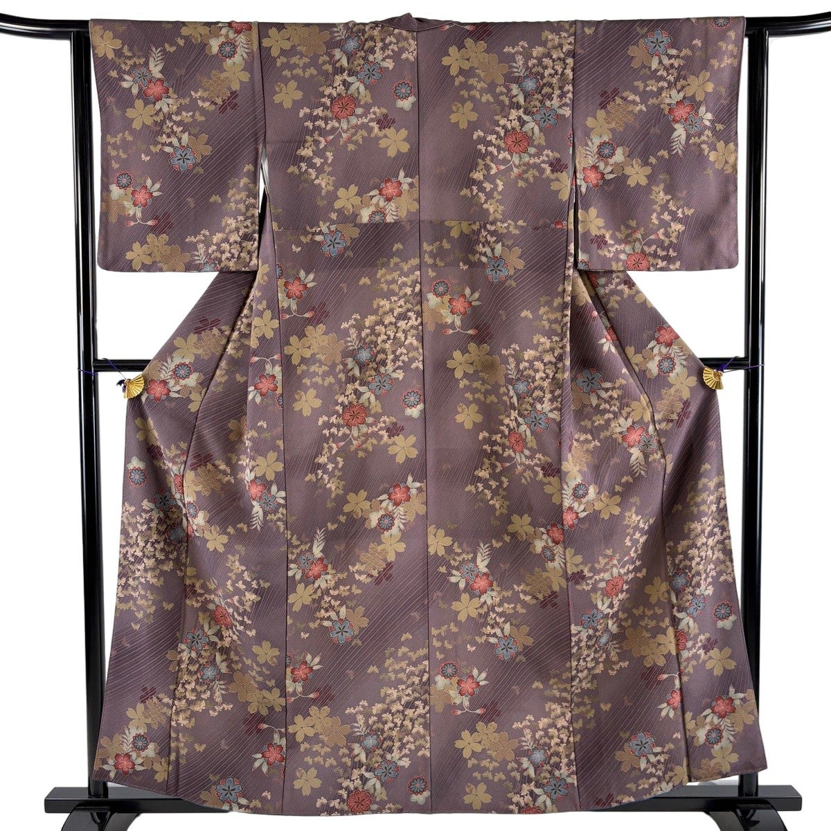 正絹　小紋　蝶柄　薄紫系　スモールサイズ　袷 美品】 小紋 身丈159cm 裄丈62cm S 袷 桜 蝶 灰紫 正絹 秀品｜中古