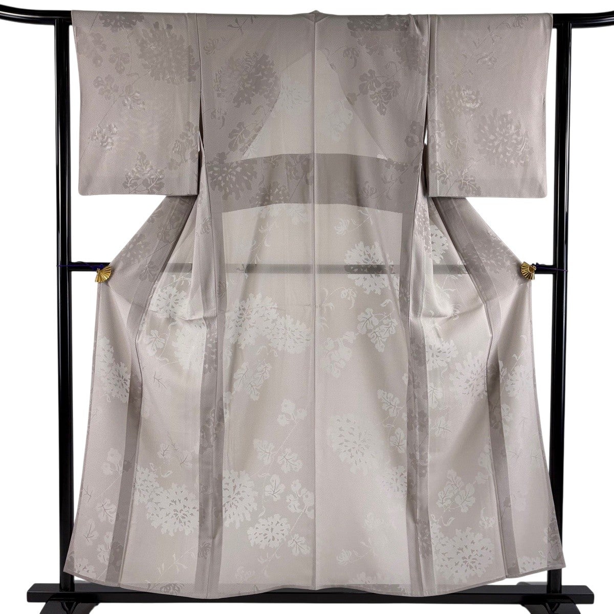 美品】 小紋 身丈155cm 裄丈62.5cm S 薄物 草花 灰紫 正絹 秀品｜中古