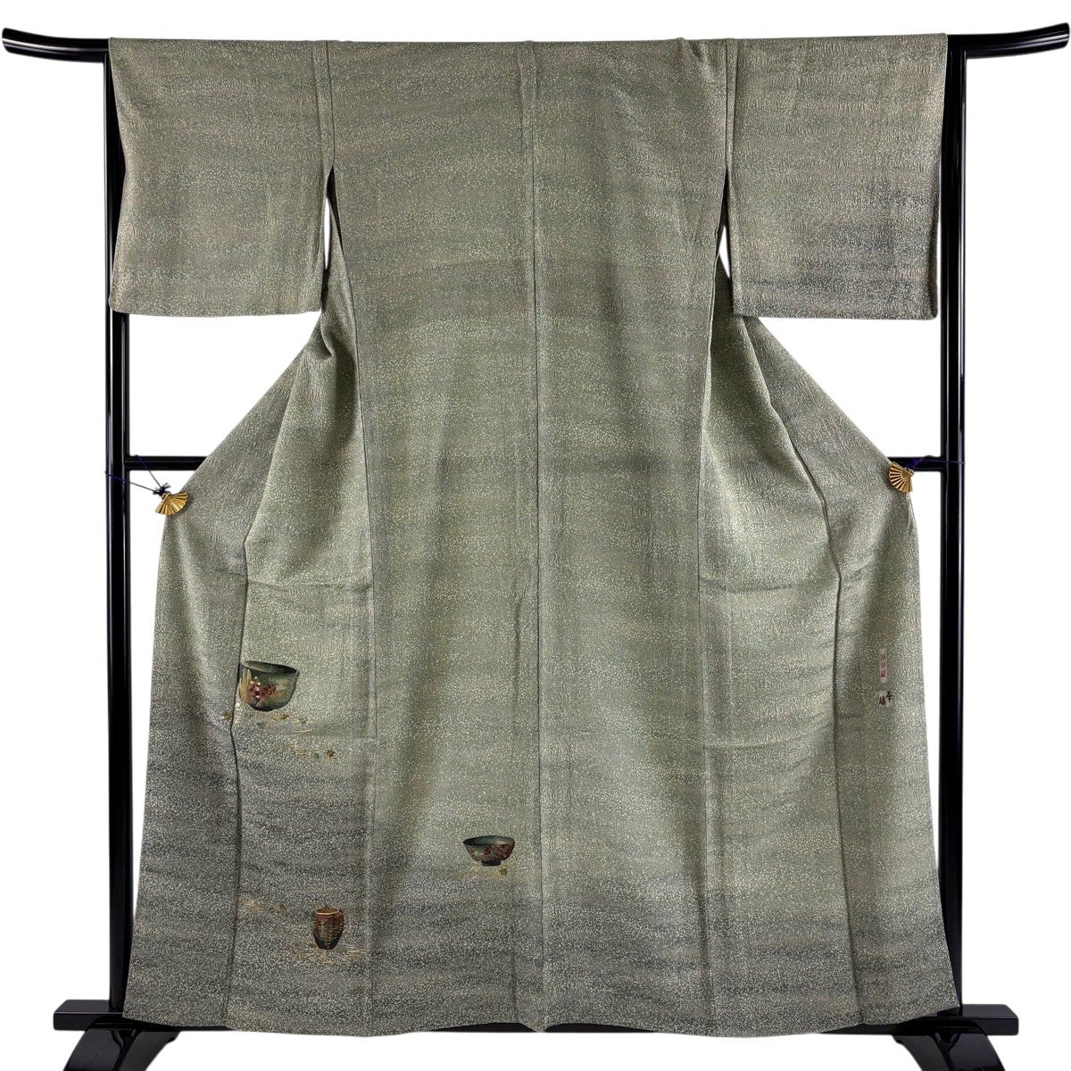 美品】 付下げ 身丈158.5cm 裄丈67cm M 薄物 絽 葉柄 扇面 金彩 ぼかし