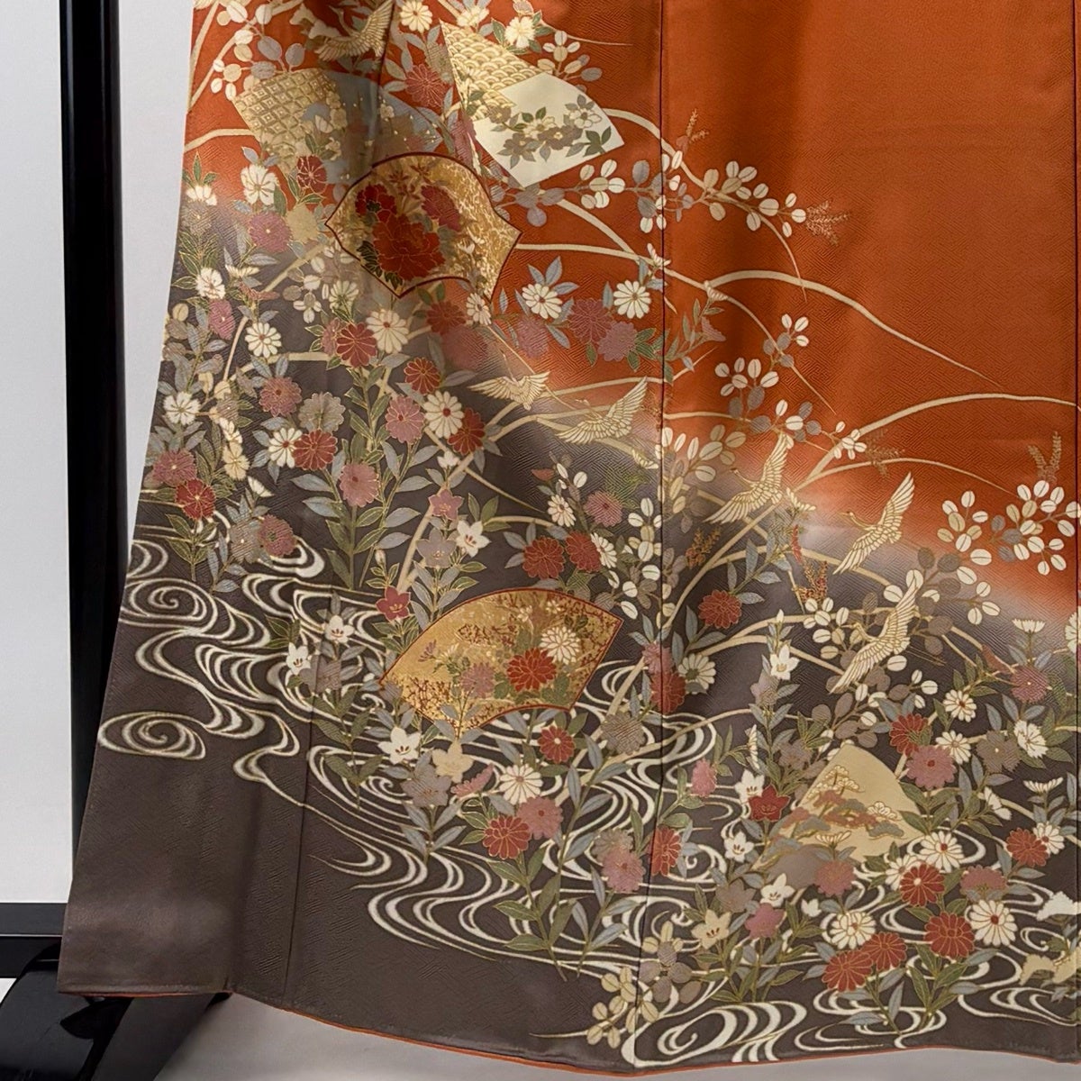 美品】 訪問着 身丈163cm 裄丈66cm M 袷 扇面 草花 金彩 ぼかし