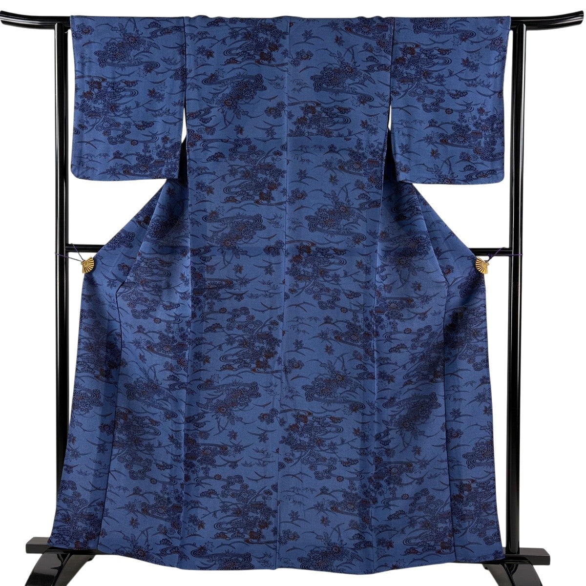 小紋 身丈167.5cm 裄丈68.5cm L 単衣 縦縞 鮫 青灰色 正絹 秀品｜中古