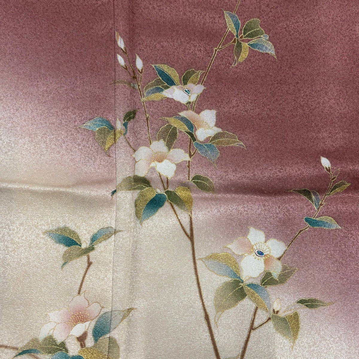 美品】 訪問着 身丈158.5cm 裄丈64cm M 袷 枝花 螺鈿 金彩 小豆色 正絹