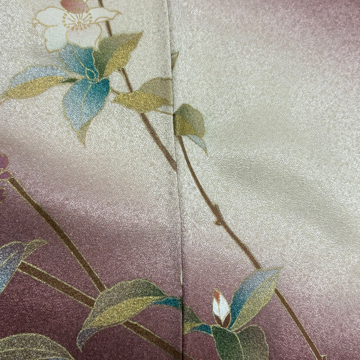 美品】 訪問着 身丈158.5cm 裄丈64cm M 袷 枝花 螺鈿 金彩 小豆色 正絹