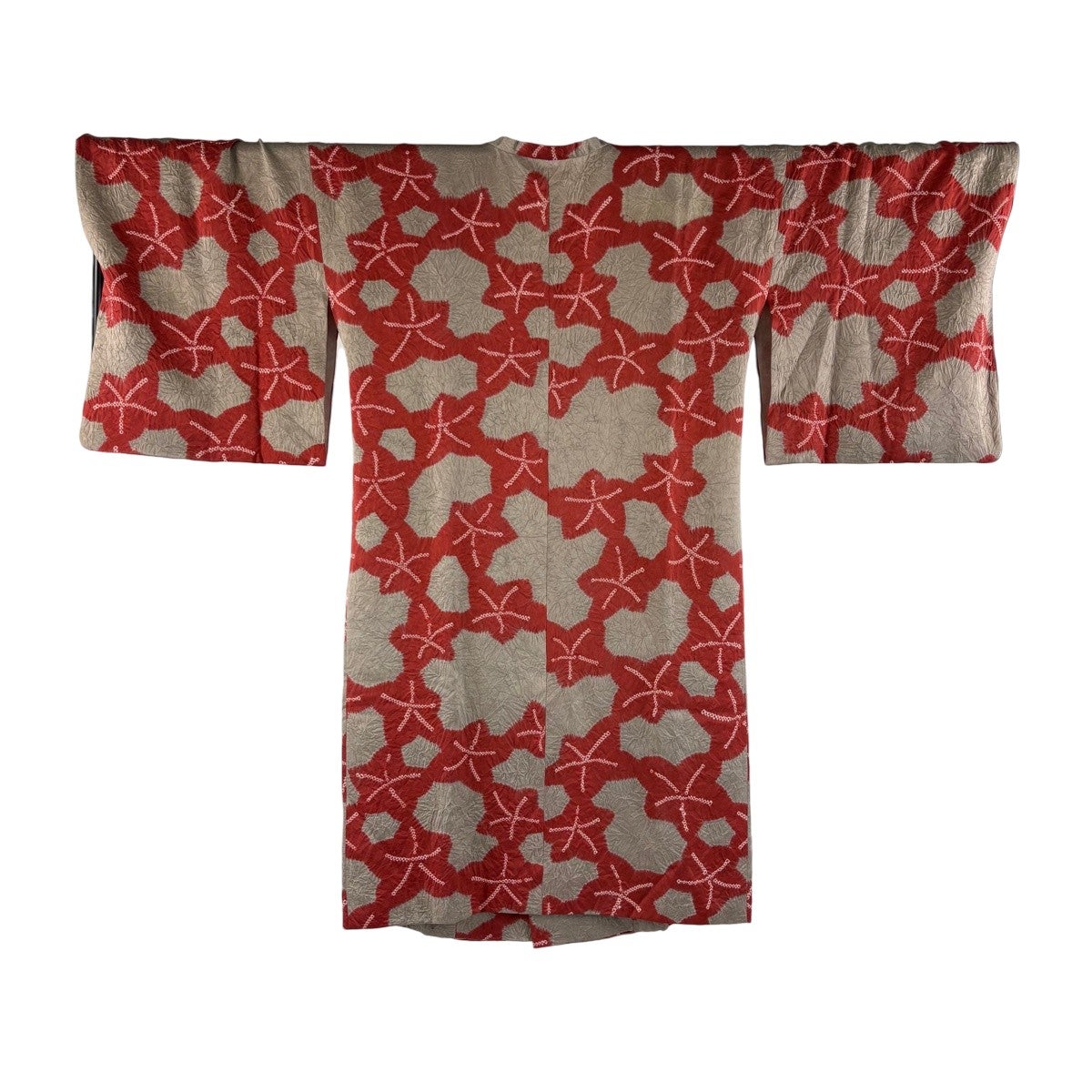 道行 身丈113cm 裄丈69cm L 和装コート 角衿 花 絞り 灰茶 正絹 秀品