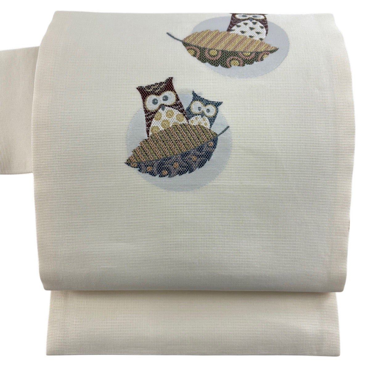 名古屋帯 秀品 夏帯 ふくろう 葉 金糸 刺繍 ベージュ 正絹｜中古・古着