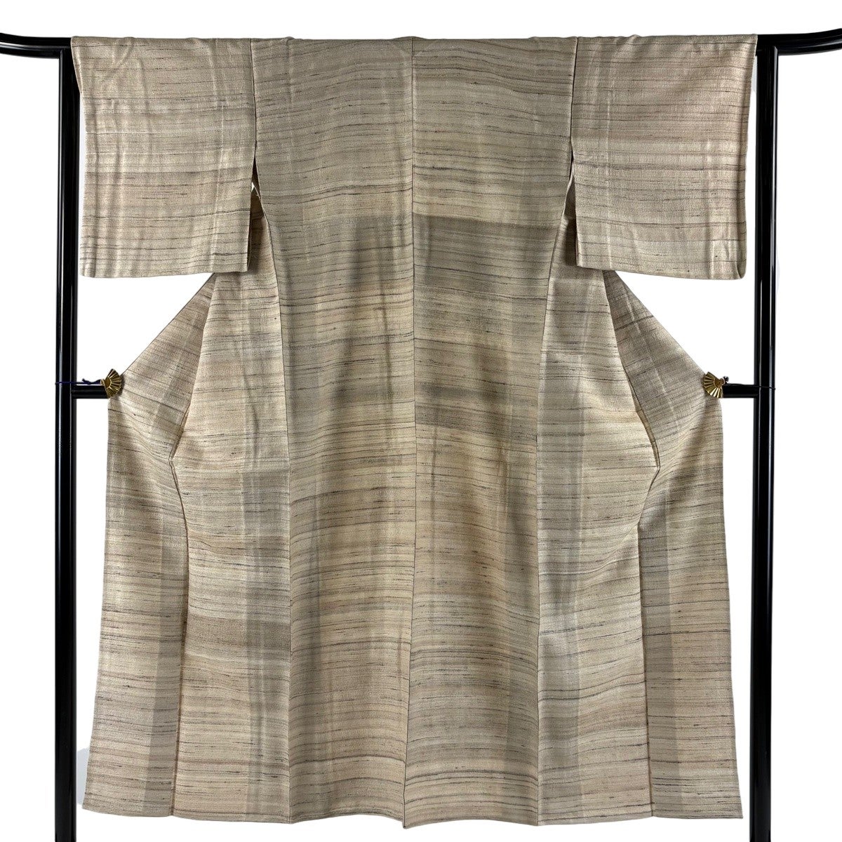 美品】 紬 身丈152.5cm 裄丈62.5cm S 単衣 バチ衿 薄緑 正絹 名品 一つ