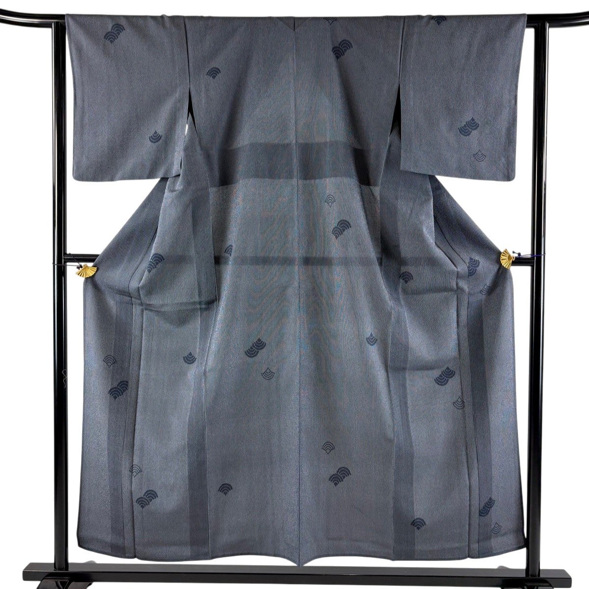 美品】 お召 身丈158cm 裄丈63cm S 単衣 縦縞 灰茶 正絹 逸品｜中古