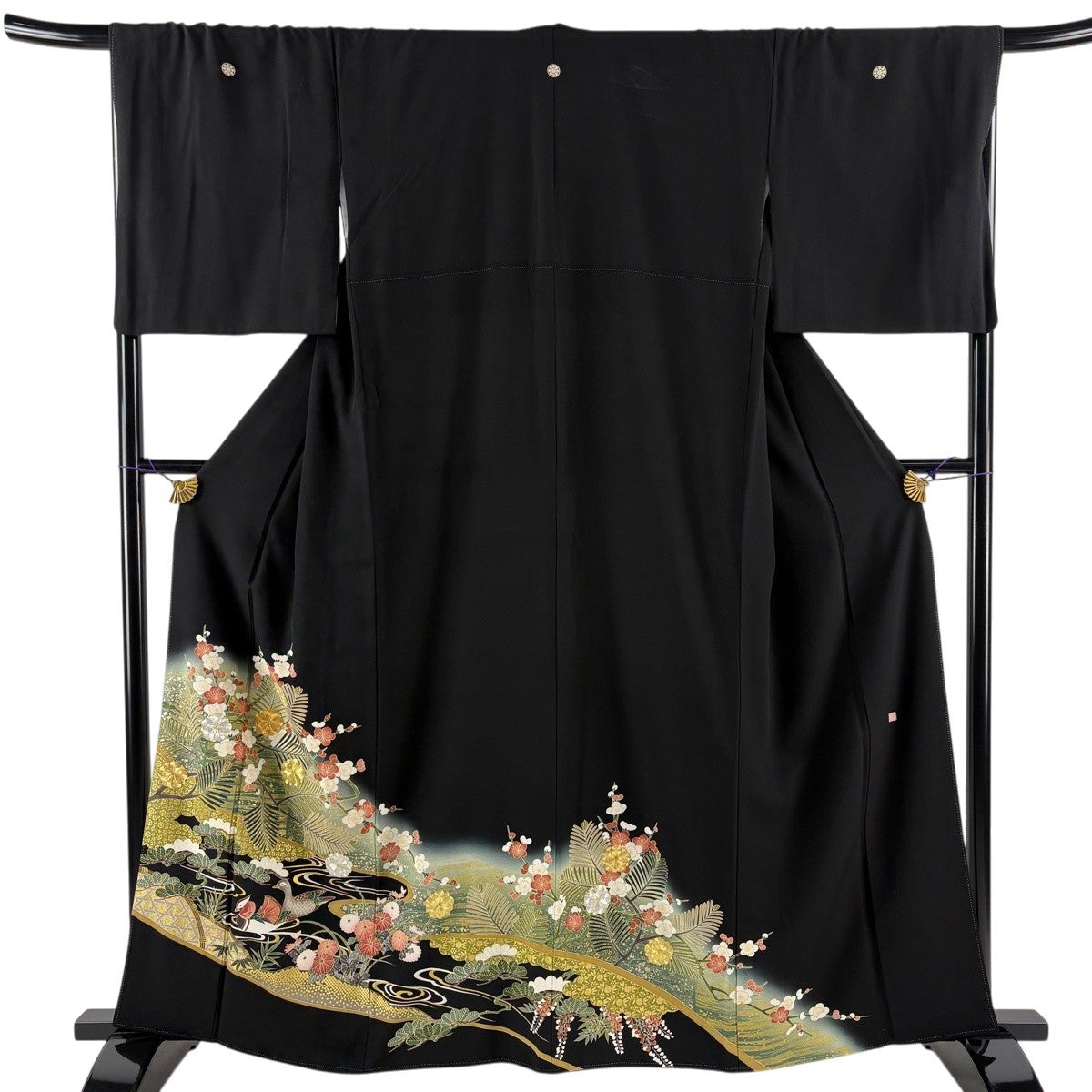 新品　未使用　美品　裄丈長め　正絹黒留袖　フルセット5点　結婚式　第一礼装 美品】黒留袖 身丈157cm 裄丈64cm M 袷 落款あり 松竹梅 鶴 ぼかし 黒