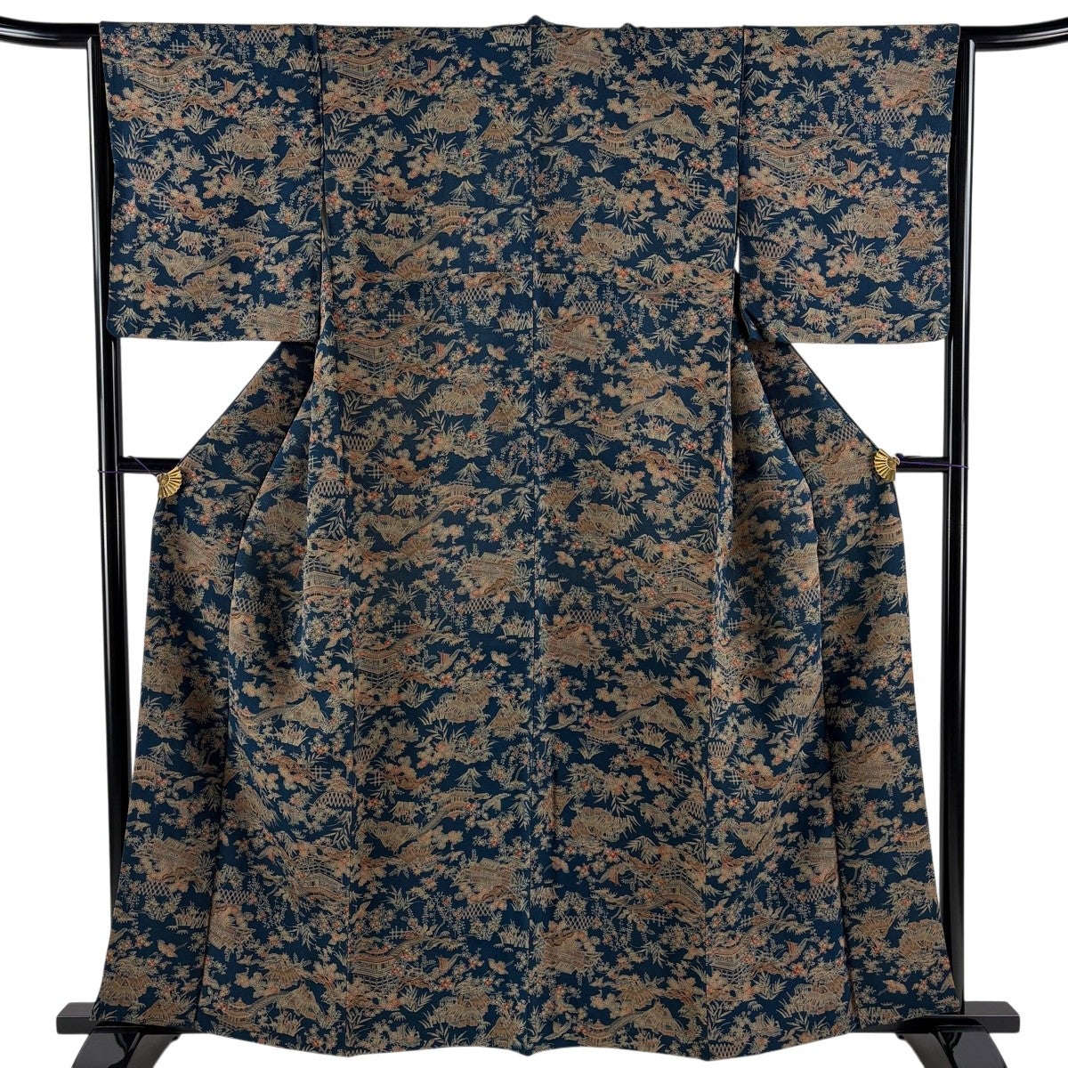 小紋 身丈156cm 裄丈61cm S 単衣 鳥 ぼかし 青緑 正絹 優品｜中古