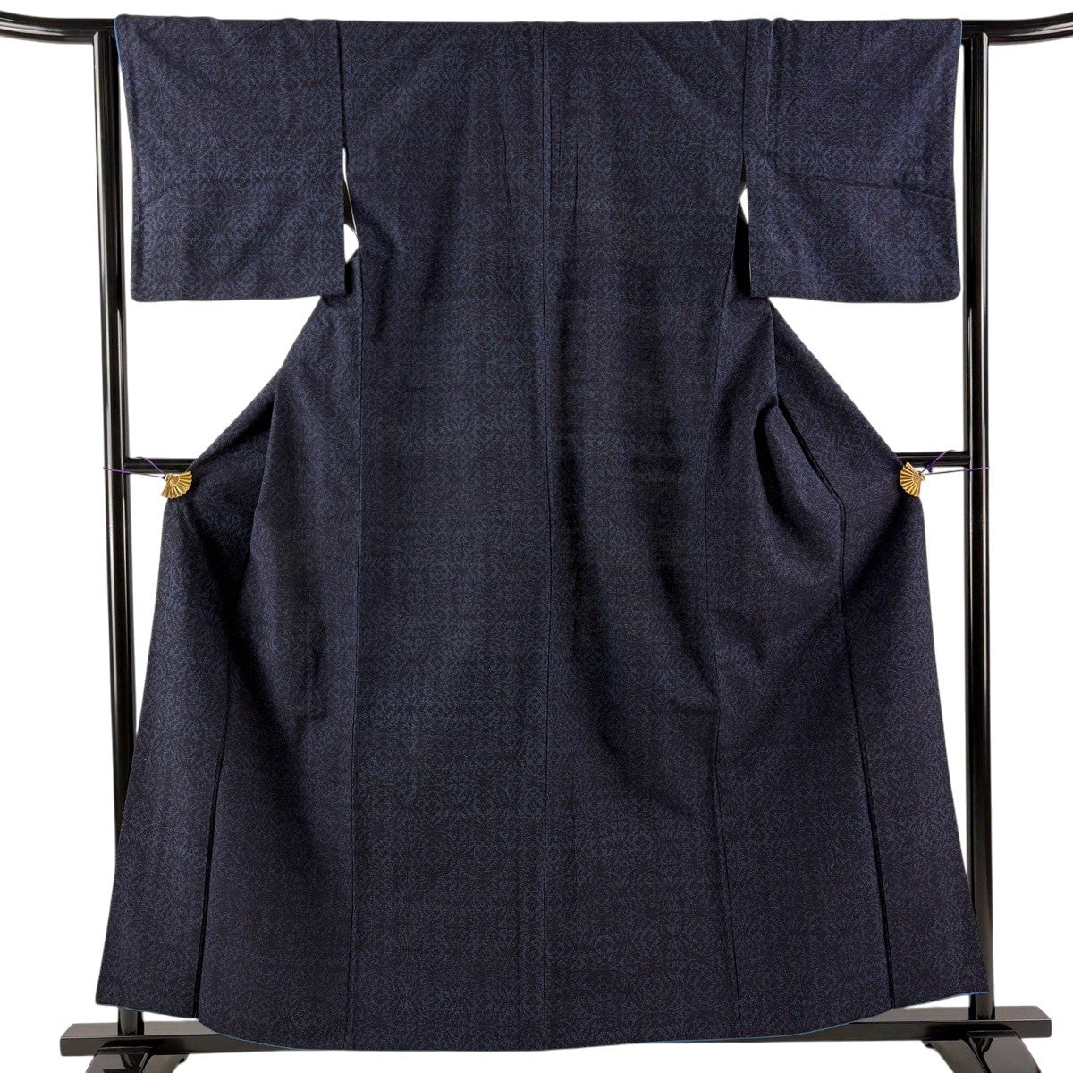 紬 身丈158cm 裄丈63cm S 袷 華文 濃紺 正絹 優品｜中古・古着