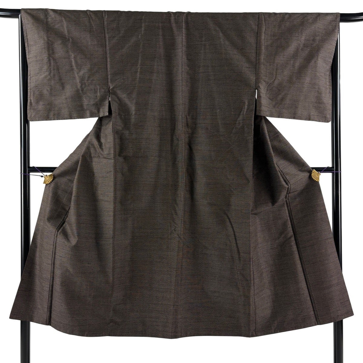 美品】 男着物 身丈139cm 裄丈66.5cm S 袷 紬 亀甲絣 焦茶色 正絹 優品