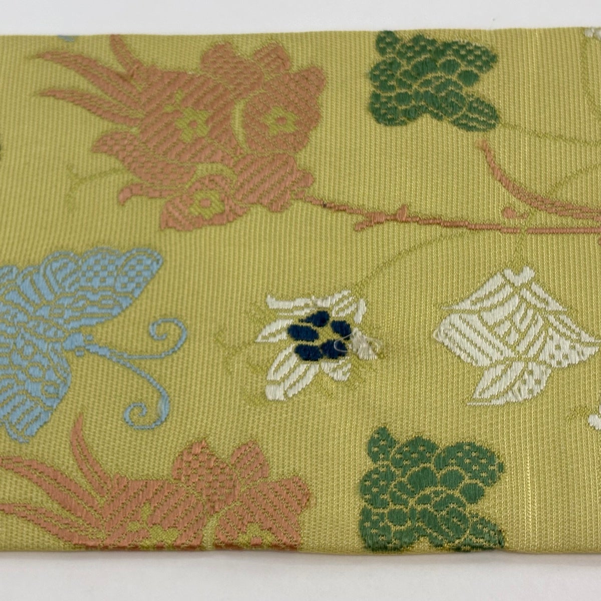 名古屋帯 逸品 草花 蝶 抹茶色 正絹｜中古・古着・リサイクル着物通販