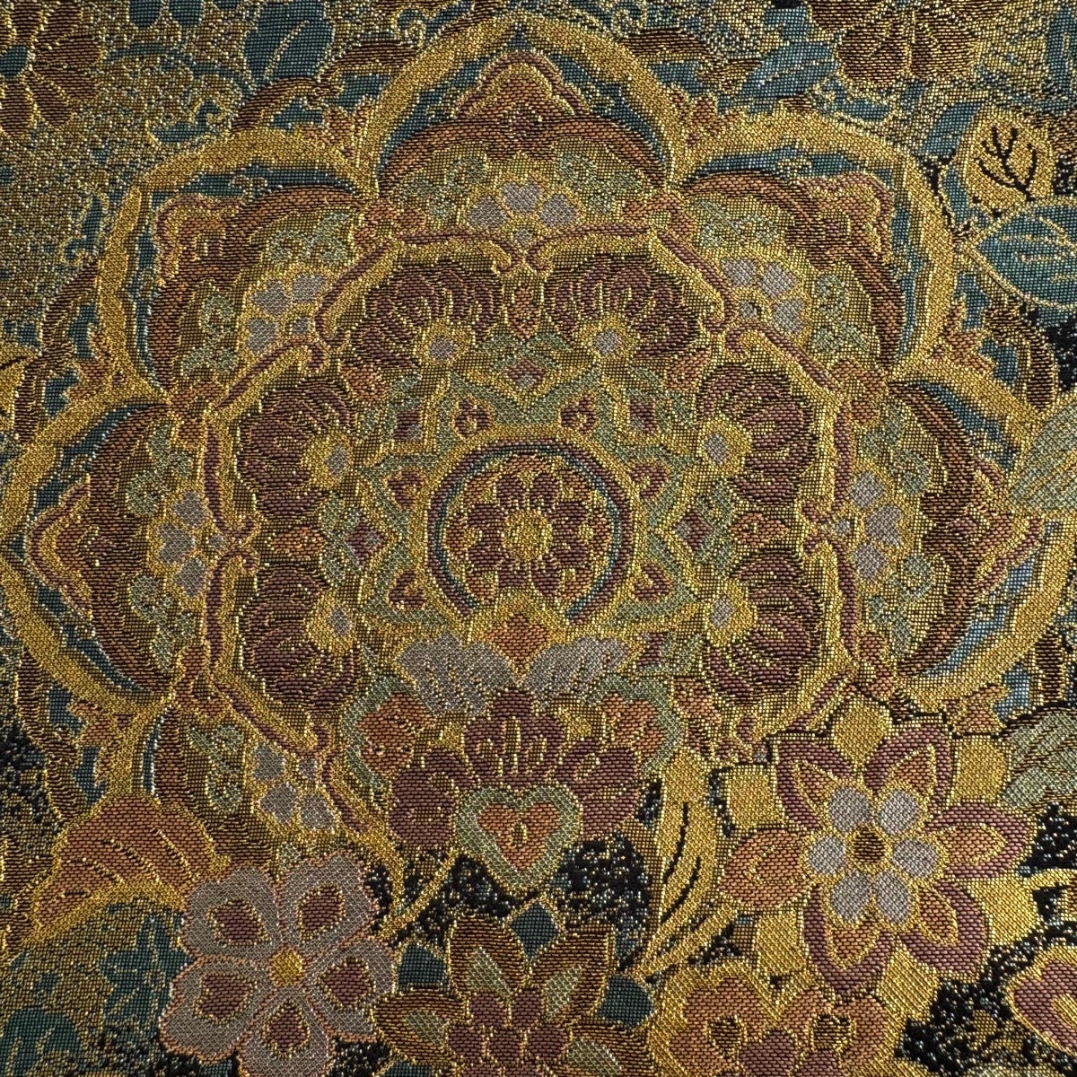 美品】 袋帯 秀品 古代彫金紋 花鳥 箔 金色 六通 正絹｜中古・古着