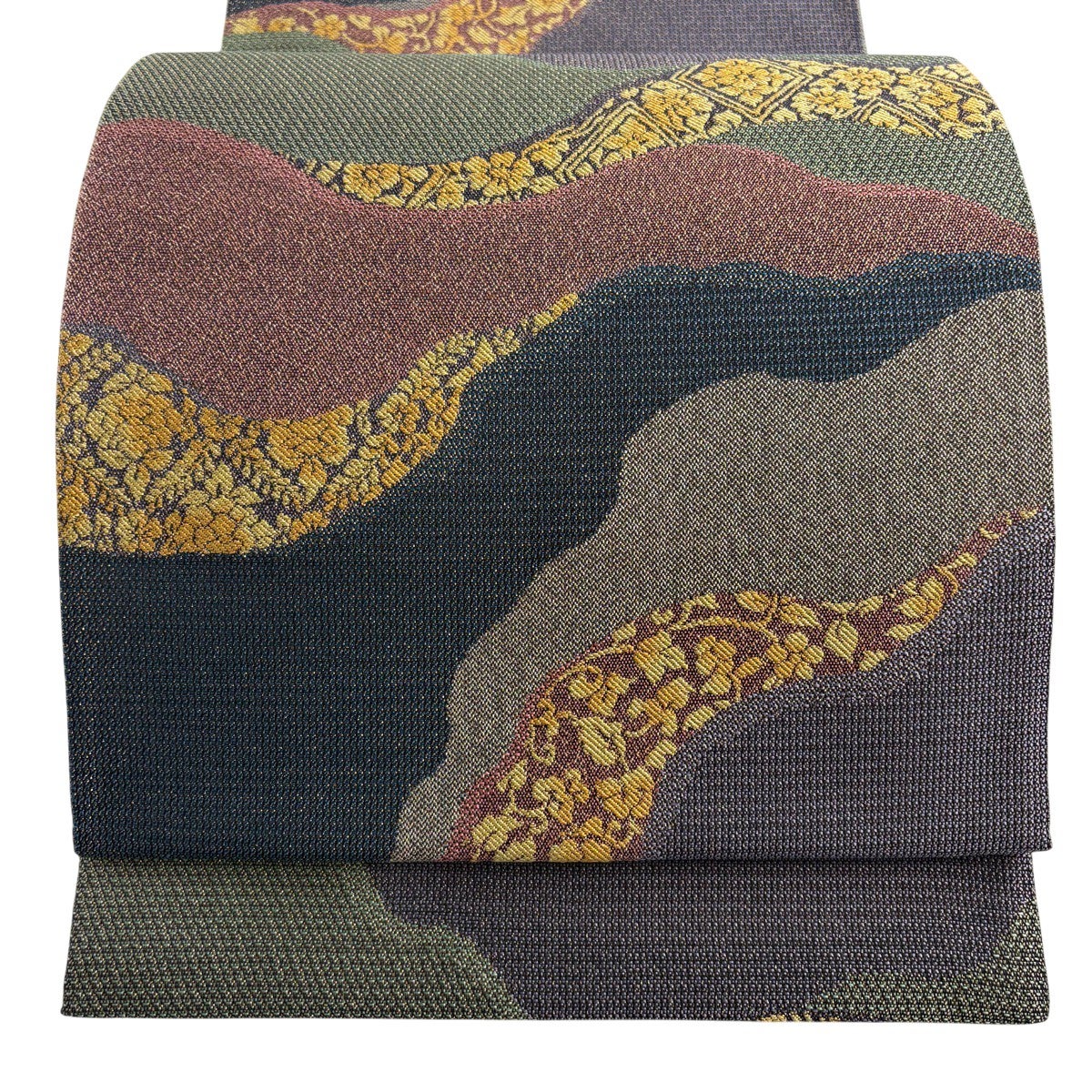 美品】 袋帯 秀品 花唐草 道長取 箔 灰紫 六通 正絹｜中古・古着