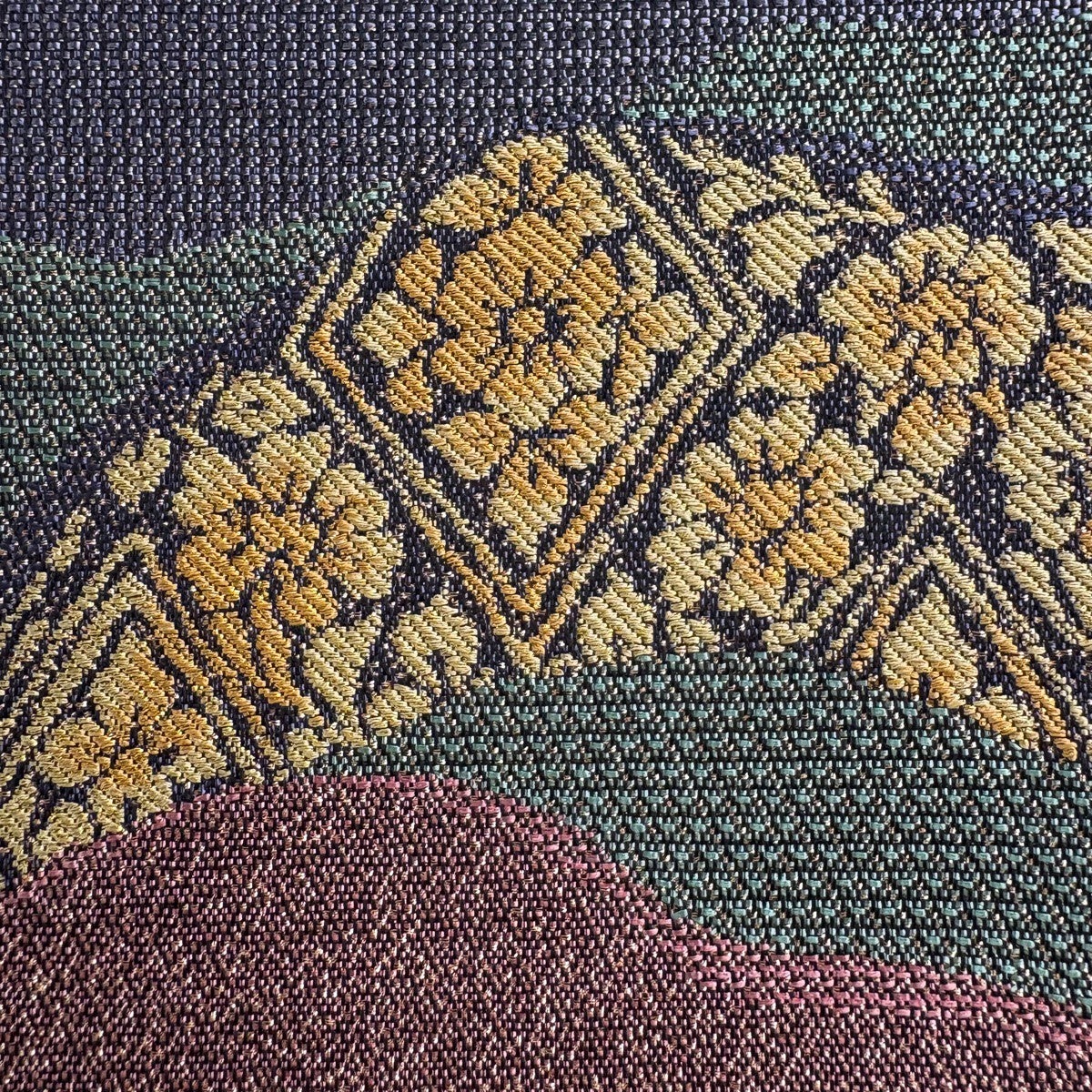 美品】 袋帯 秀品 花唐草 道長取 箔 灰紫 六通 正絹｜中古・古着