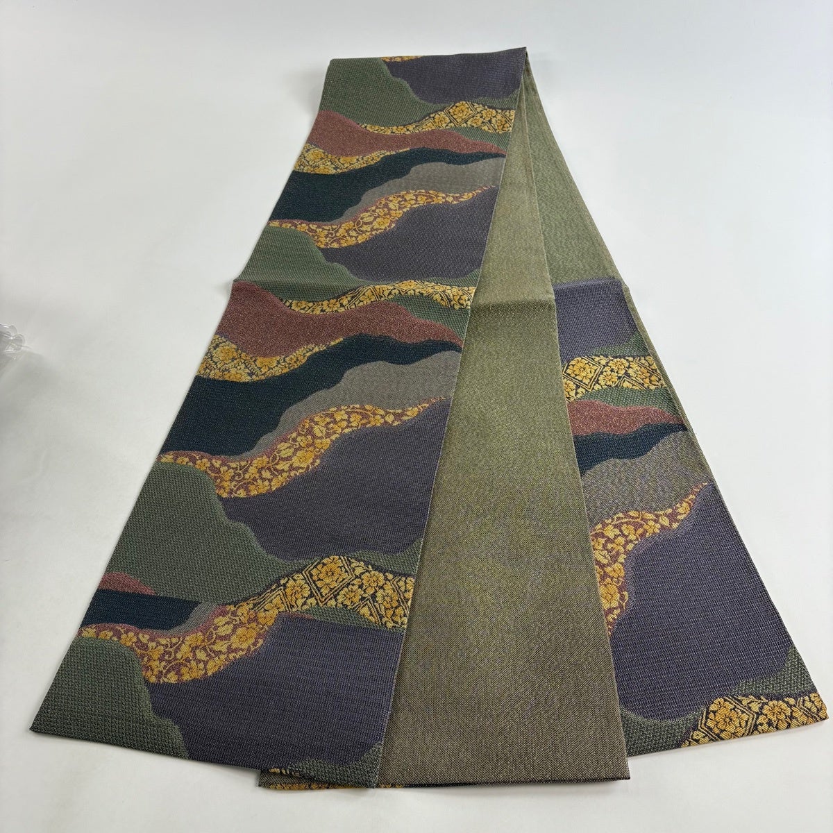 美品】 袋帯 秀品 花唐草 道長取 箔 灰紫 六通 正絹｜中古・古着