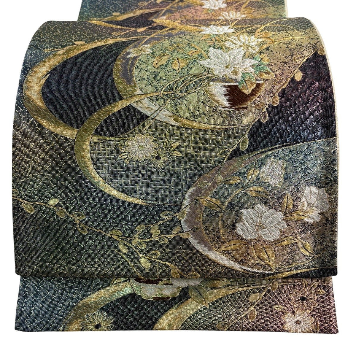 袋帯 秀品 花鳥 孔雀 金銀糸 箔 クリーム 六通 正絹｜中古・古着 