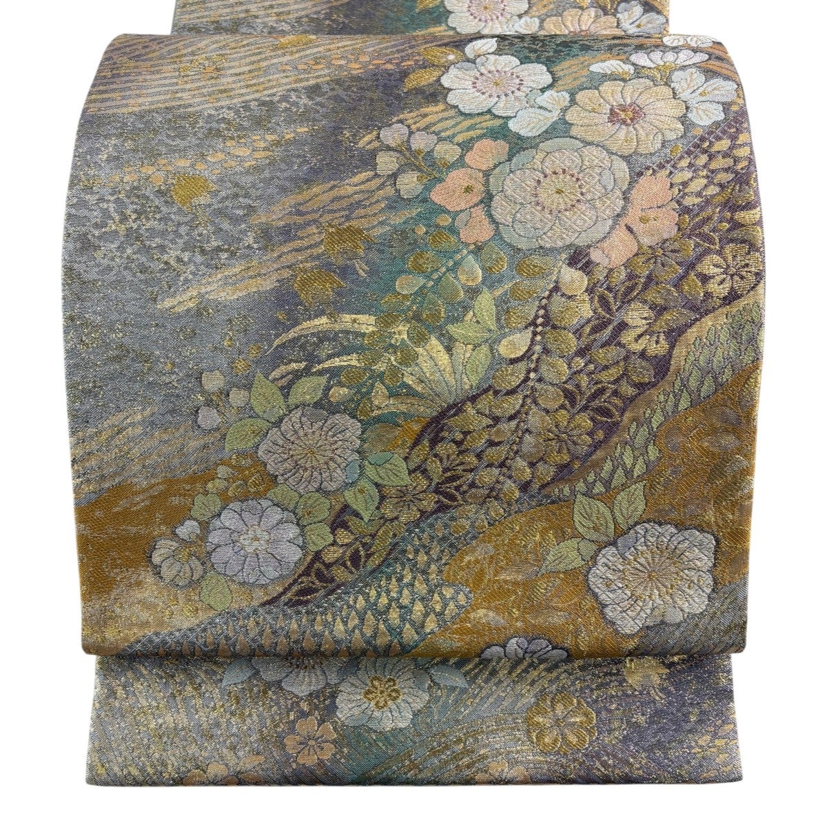 袋帯 六通 辻が花 純金箔 プラチナ箔 やまと 美品】 袋帯 秀品 やまと 本金箔 プラチナ箔 辻が花柄 道長取り 金糸
