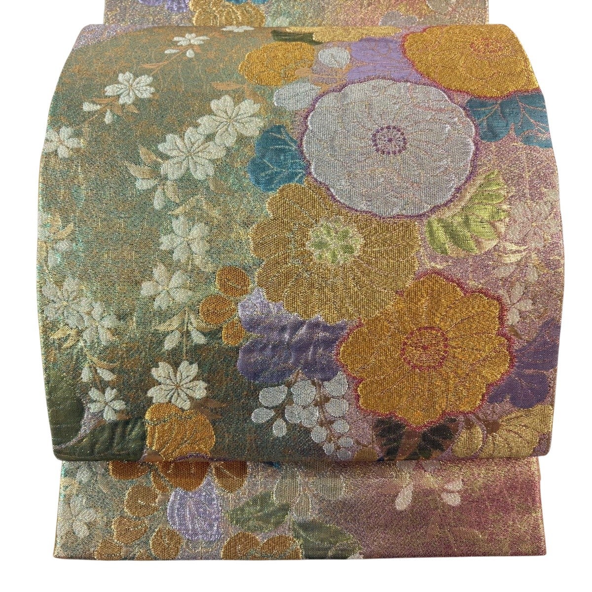 袋帯　本金箔　プラチナ箔　辻ヶ花　うさぎ　花模様　金糸　着物　052b 美品】 袋帯 秀品 やまと 本金箔 プラチナ箔 辻が花柄 道長取り 金糸