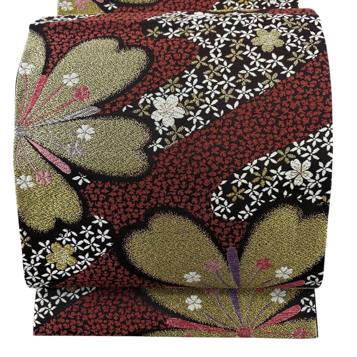 美品】 袋帯 秀品 鈴乃屋 桜 花 箔 濃ピンク 六通 正絹｜中古・古着