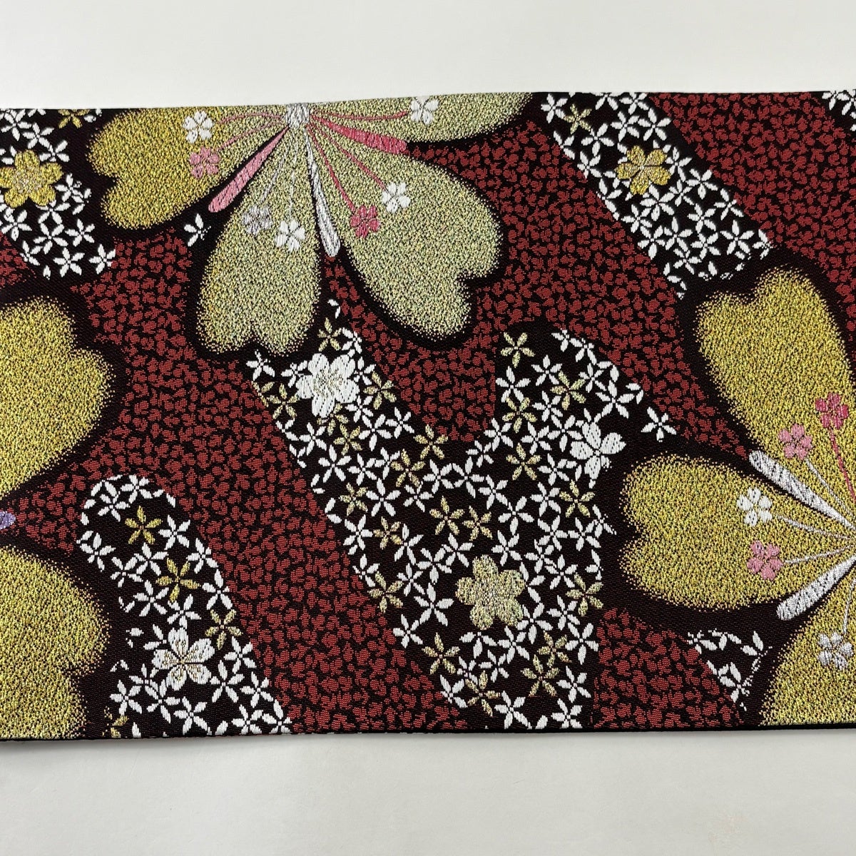 美品】 袋帯 秀品 鈴乃屋 桜 花 箔 濃ピンク 六通 正絹｜中古・古着