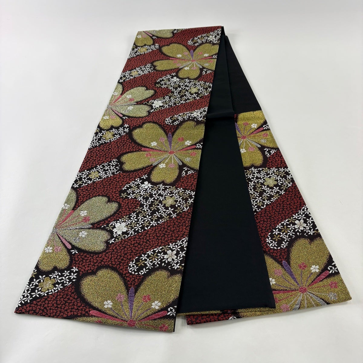 美品】 袋帯 秀品 鈴乃屋 桜 花 箔 濃ピンク 六通 正絹｜中古・古着