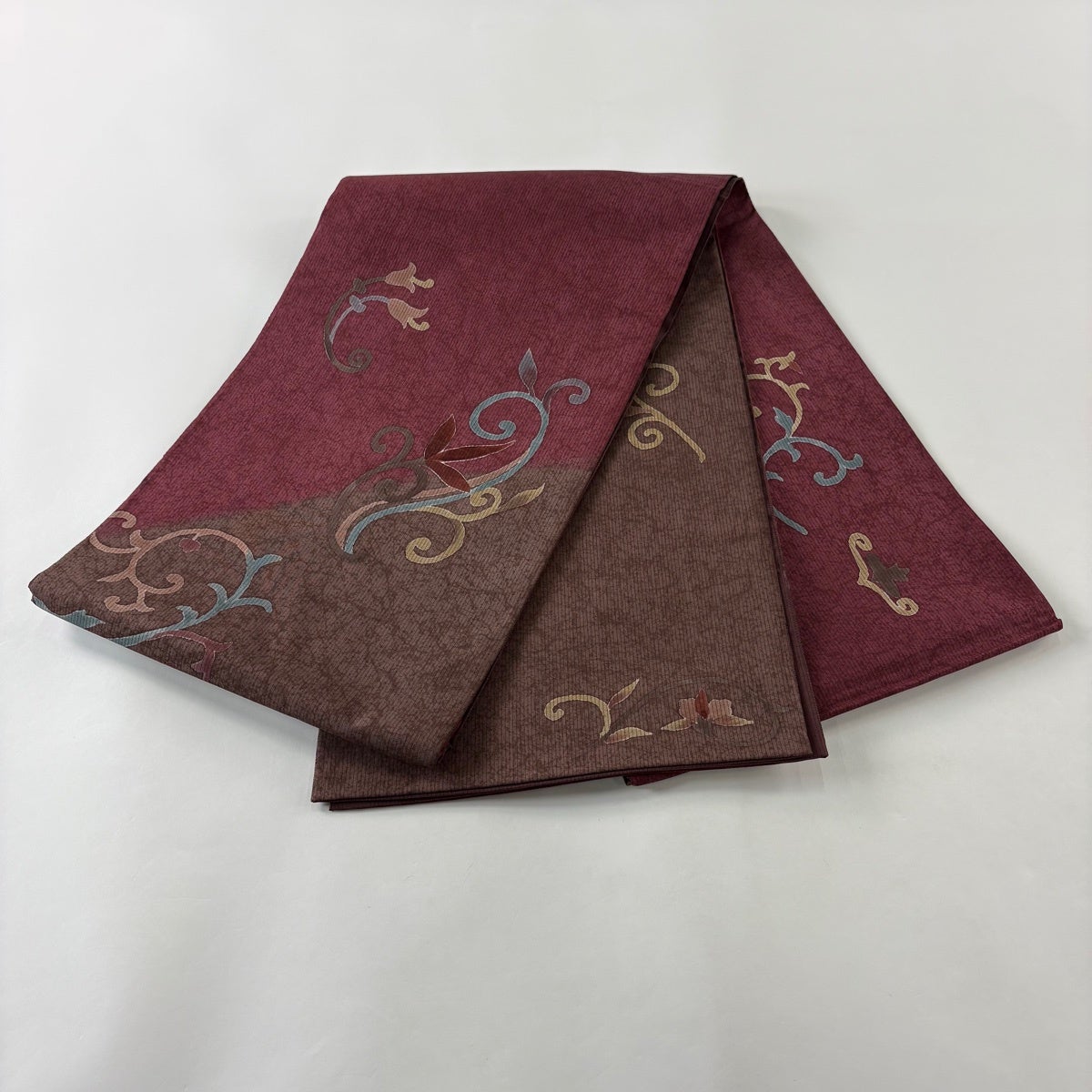 袋帯 秀品 花唐草 小豆色 お太鼓柄 正絹｜中古・古着・リサイクル着物